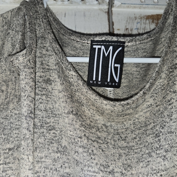 TMG New York ribbed knit 3/4 sleeve dress Heather Gray Large Chic Casual - Picture 2 of 6